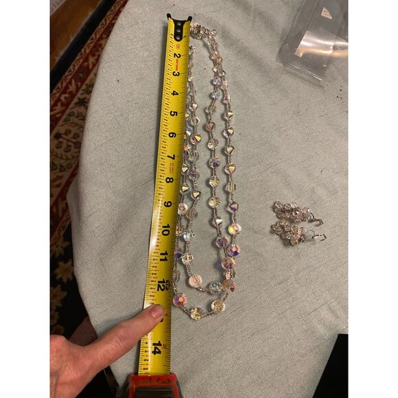 VENDOME Signed Aurora Borealis Crystal Necklace and Clip Earrings Set | 1950s Tw - Picture 6 of 7